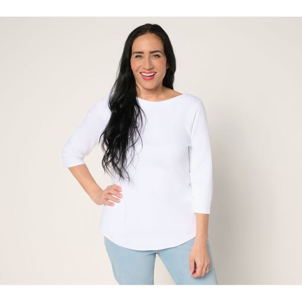 Martha Stewart Women's Top Sz XL Signature Bateau Neck Sleeve White
